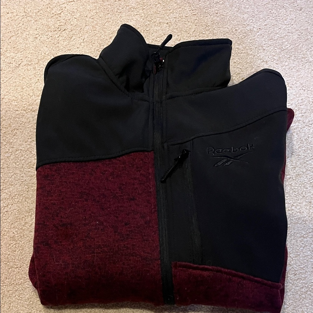 Reebok Black and Burgundy Zip-Up Athletic Jacket